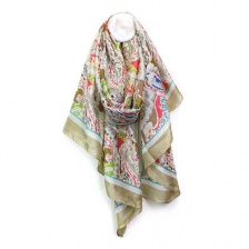 Beige Mix Floral, Paisley, Silk Feel Scarf by Peace of Mind